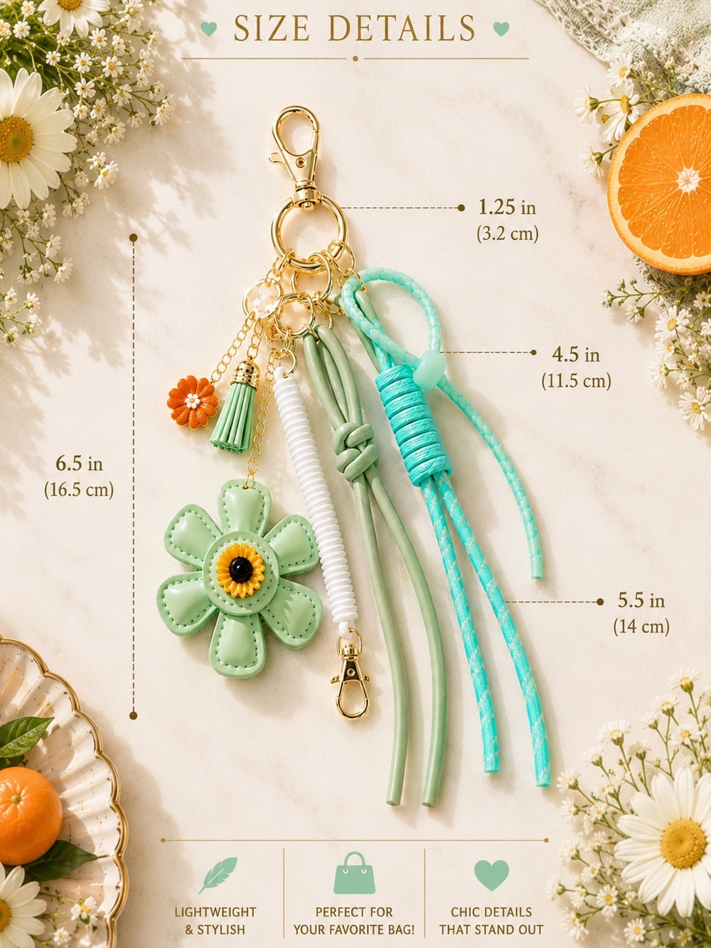 Mint Bloom Cluster Bag Charm | Floral Purse Charm Keychain - Picture 4 of 4